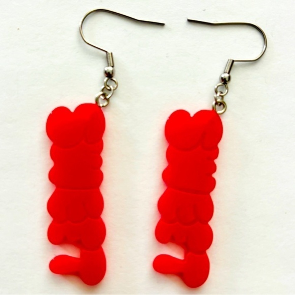 Red Acrylic Sweet Letter Earrings, NWT, Unworn